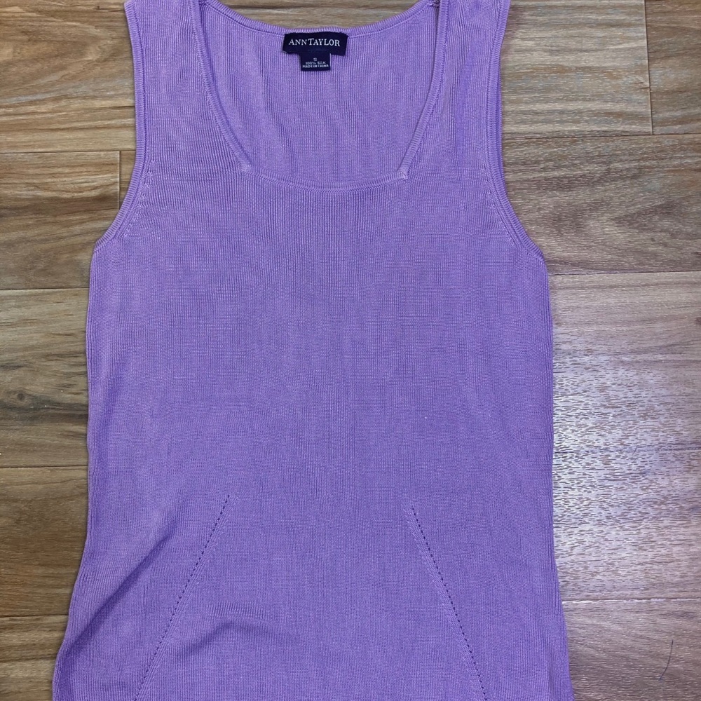 Ann Taylor 100% Silk Sleeveless Sweater Purple Sm